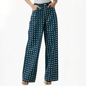 NWT BLANK NYC Franklin Studded Ribcage Wide Leg Jeans - Blue - Size 26